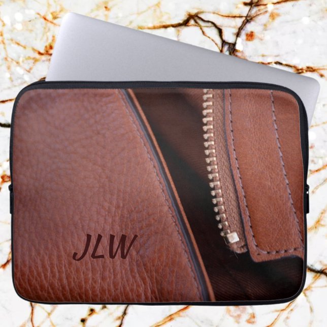 Faux Brown Leather Unzipped Stylish Customisable Laptop Sleeve (Creator Uploaded)