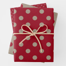 Faux Brown & Red Kraft Paper With Polka Dots