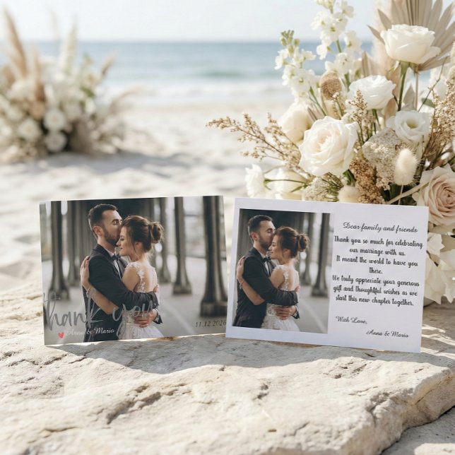 Faux Brush Script Photo Wedding Thank You Card (Creator Uploaded)