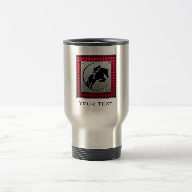 Faux Brushed Aluminium Equestrian. Travel Mug (Center)