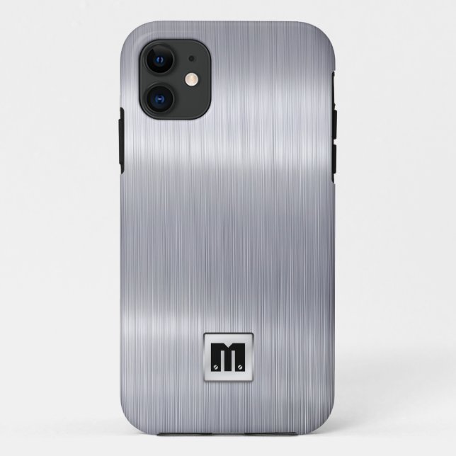 Faux Brushed Aluminium with custom monogram Case-Mate iPhone Case (Back)