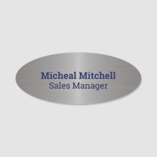 Faux Brushed Metal Business Employee Name Tag