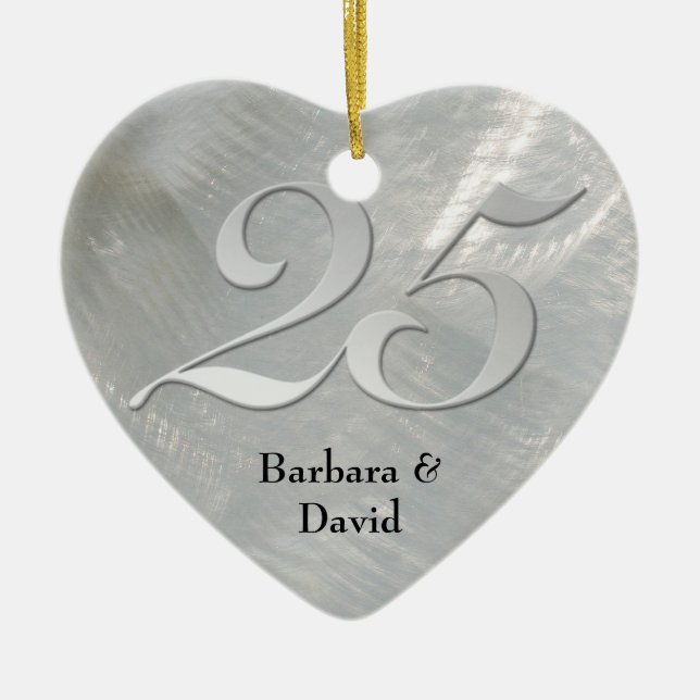 Faux Brushed Silver Anniversary Ornament (Front)