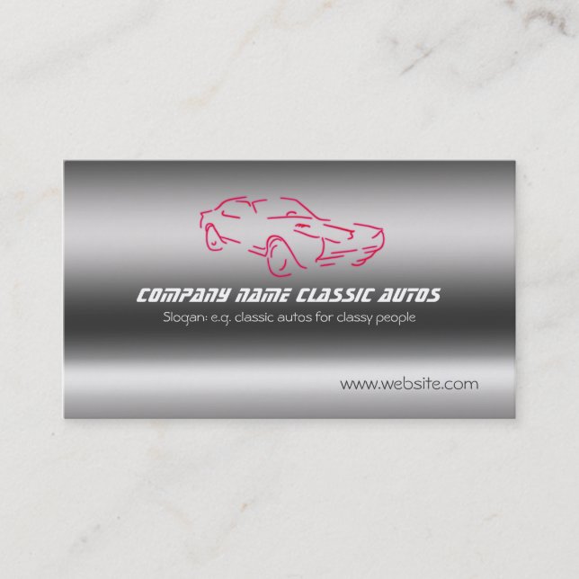 Faux Brushed Steel - Red Classic Car template Business Card (Front)