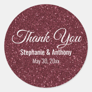 Faux Burgundy Glitter Wedding Thank You Classic Round Sticker