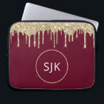 Faux Burgundy Gold Dripping Glitter Monogram Laptop Sleeve<br><div class="desc">Gold and Burgundy Red Faux Dripping Glitter and Sparkle Elegant Monogrammed Initials Case. This case can be customised to include your initial and first name.</div>