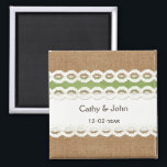 FAUX burlap and lace lime country wedding Magnet<br><div class="desc">FAUX burlap and lace lime country wedding design

Disclaimer: The burlap and lace are not real materials,  these are just printed designs.</div>
