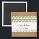 FAUX burlap and lace lime country wedding Magnet<br><div class="desc">FAUX burlap and lace lime country wedding design

Disclaimer: The burlap and lace are not real materials,  these are just printed designs.</div>