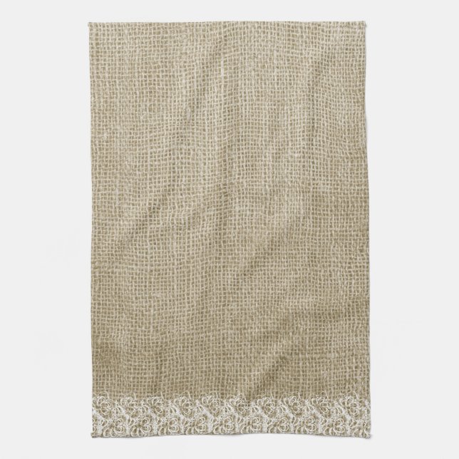 Faux Burlap and Lace Tea Towel (Vertical)