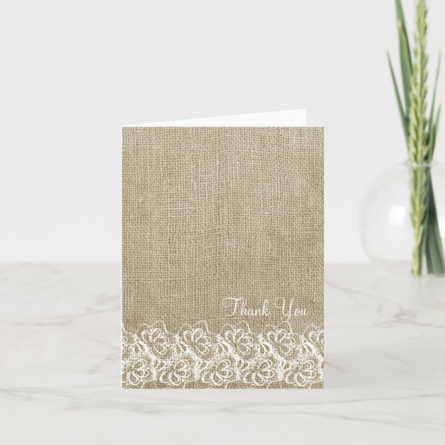 Faux Burlap and Lace Thank You Card (Front)