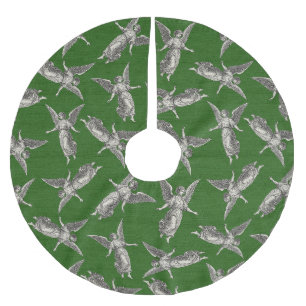 Faux burlap green Angel traditional Christmas Brushed Polyester Tree Skirt