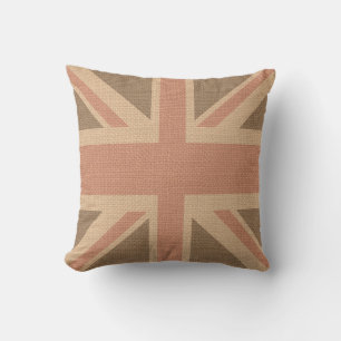 Faux Burlap Jute Linen Look UK Flag Cushion
