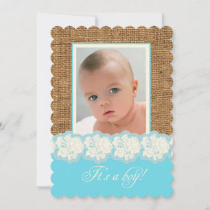 FAUX Burlap, Lace Photo Baby Shower Invite