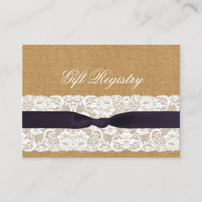FAUX burlap lace, rustic wedding gift registry Enclosure Card (Front)