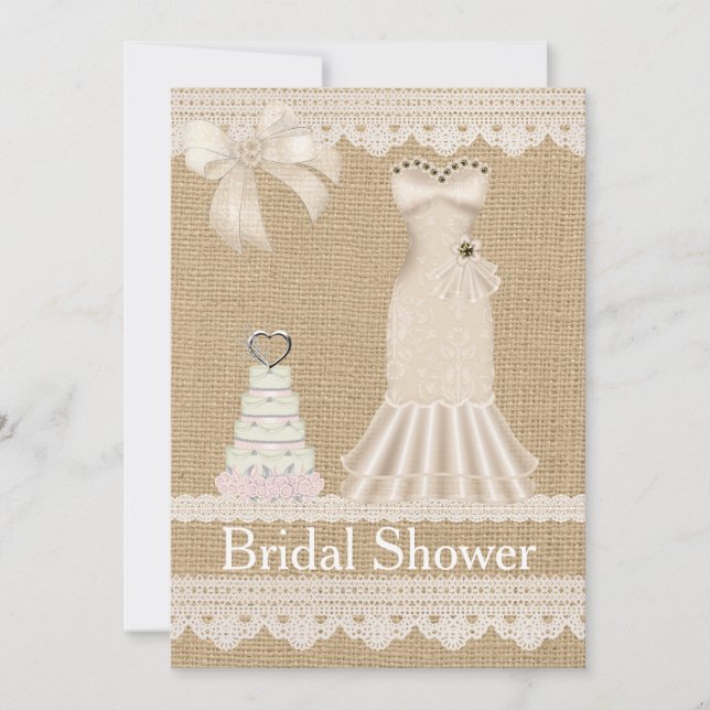 Faux Burlap Lace Wedding Bridal Shower Invitation (Front)
