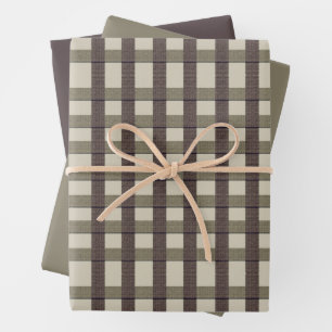 Faux Burlap Plaid  design- Country Taupe set Wrapping Paper Sheet