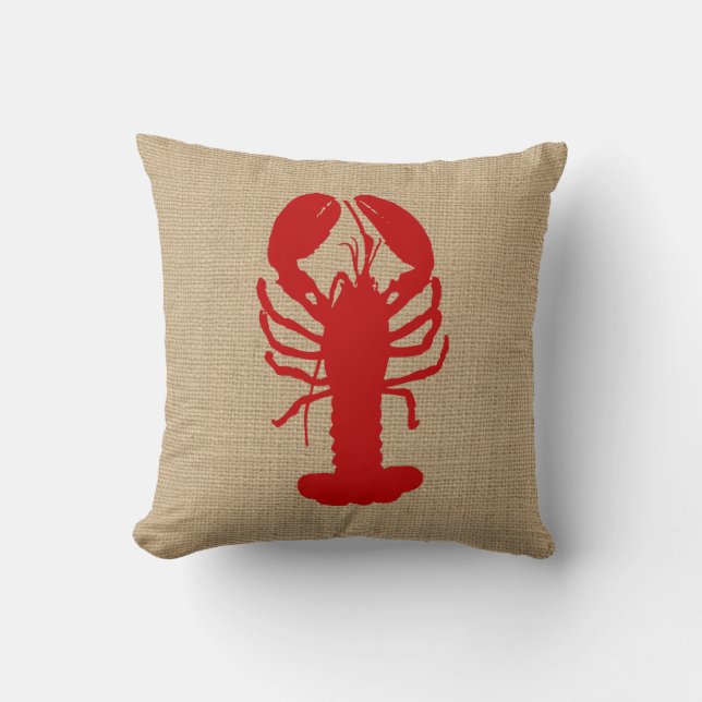 Faux Burlap with Lobster Nautical Pillow (Front)