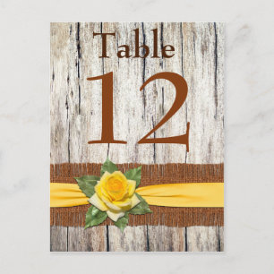 FAUX Burlap, Yellow Rose Table Number Post Card
