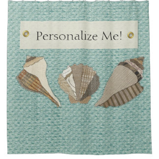 Faux Canvas Fabric Personalised Seashell Applique Shower Curtain