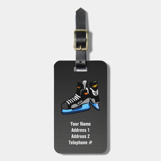 Faux Carbon Fibre Hockey Skates Luggage Tag (Front Vertical)