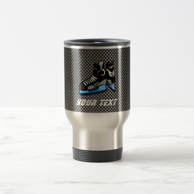 Faux Carbon Fibre Hockey Skates Travel Mug (Center)