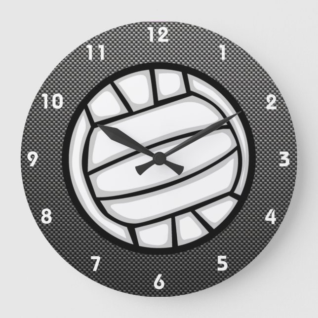 Faux Carbon Fibre Volleyball Large Clock (Front)