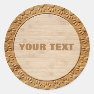 Faux Carved Dog Paw Prints Classic Round Sticker