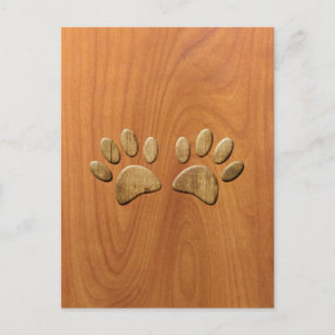 Faux Carved Wood Dog Paw Prints Postcard