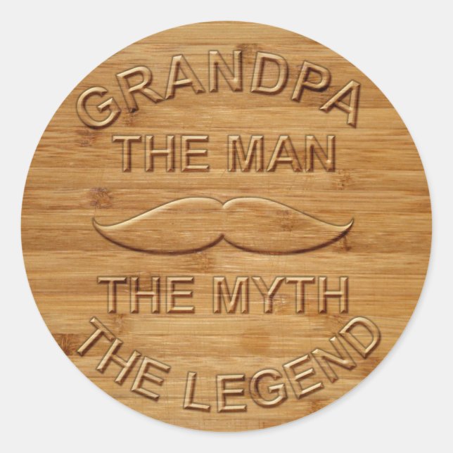 Faux Carved Wood Grandpa The Legend Classic Round Sticker (Front)