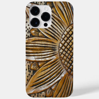 Faux Carved Wooded Texture Sunflower Carving Case-Mate iPhone 14 Pro Max Case