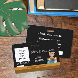 Faux Chalkboard   Bear   Librarian Photo ID Badge