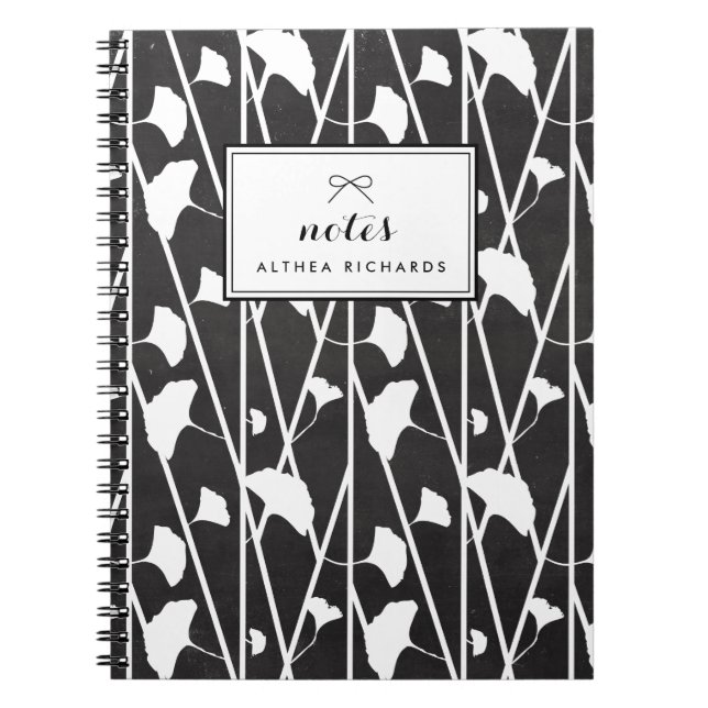 Faux Chalkboard Floral Vines Pattern Personalised Spiral Notebook (Front)