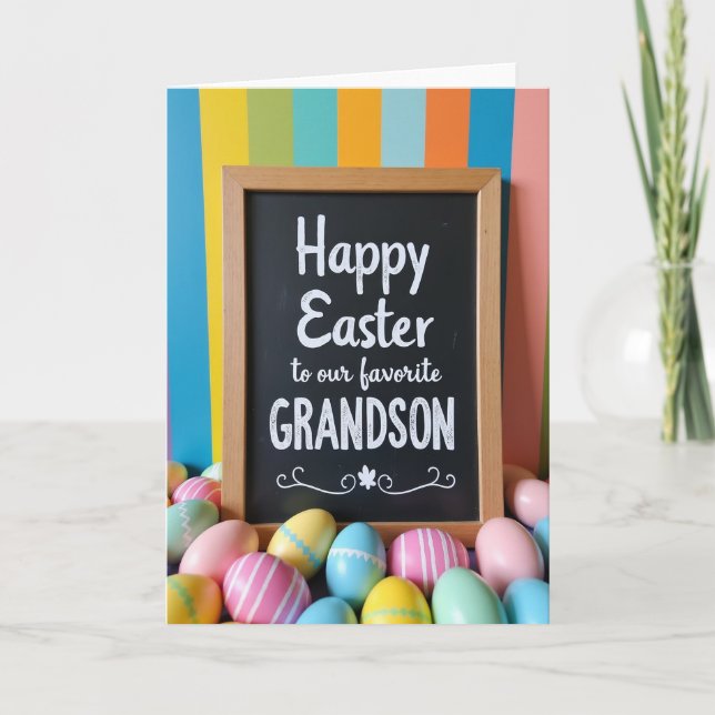 Faux Chalkboard Grandson Easter Card (Front)