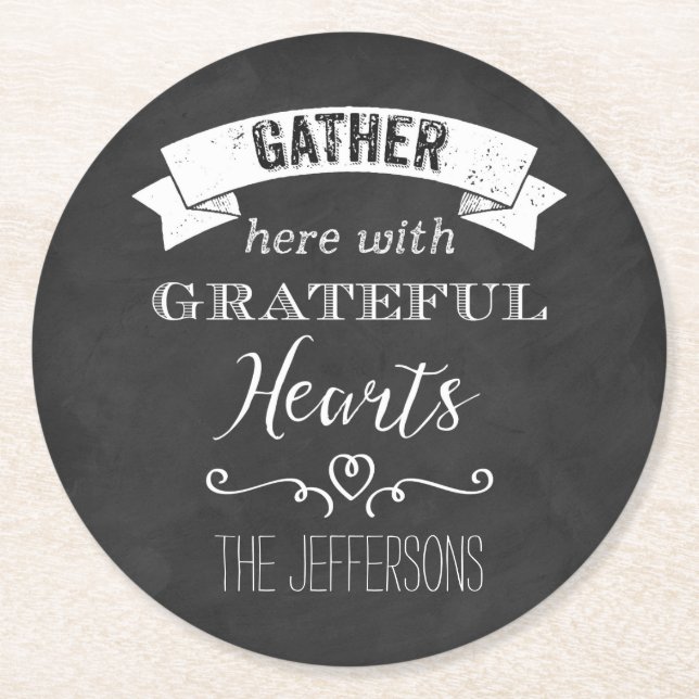 FAUX Chalkboard Grateful Hearts PAPER Coasters 4 (Front)