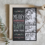 Faux Chalkboard Merry Christmas Three Photo Holiday Card<br><div class="desc">Send your holiday wishes to friends and family with this customisable Christmas card. This holiday card features handwritten typography. Personalise by adding your details. This photo Christmas card is available in other colours and cardstock. Matching items are available.</div>