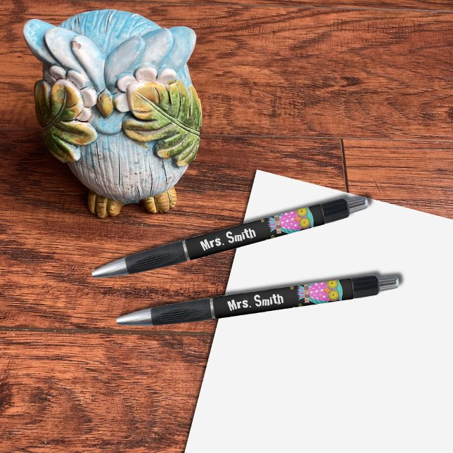 Faux chalkboard personalised owl teacher pen (Creator Uploaded)