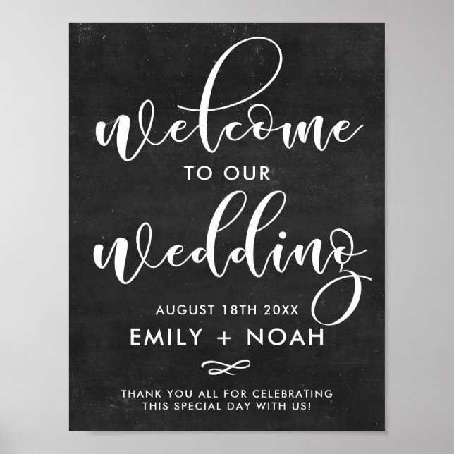 Faux Chalkboard Rustic Script Welcome Wedding Sign (Front)