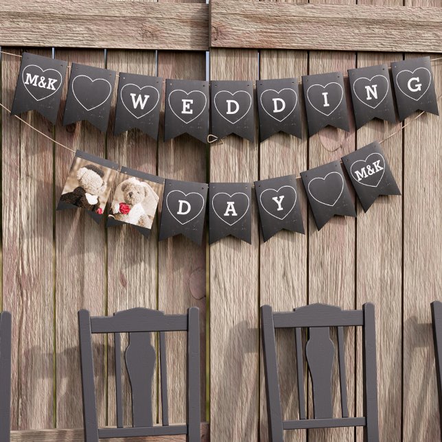 Faux Chalkboard Wedding Day Bunting Personalised (Just add your photos and initials)