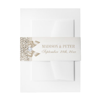 Faux Champagne Sequins Bow Wedding Invitation Belly Band