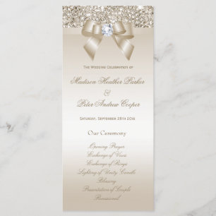 Faux Champagne Sequins Diamond Bow Wedding Program Programme