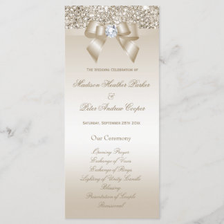 Faux Champagne Sequins Diamond Bow Wedding Program Programme