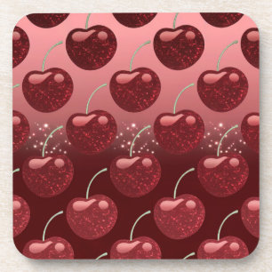 Faux Cherry Red Foil Cherries Coaster Set