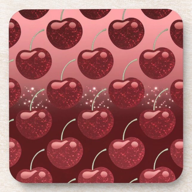 Faux Cherry Red Foil Cherries Coaster Set (Front)