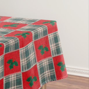faux Christmas quilted holly pattern Tablecloth
