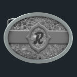 Faux Chrome Mini Box Background Oval Belt Buckle<br><div class="desc">This oval belt buckle is sporting a faux chrome mini box artwork with banner and frame for your initial. Fill in the template field with your information, remove all text and text banner or click Customise it! to select a font style, size and colour you like. Under Style Options you'll...</div>