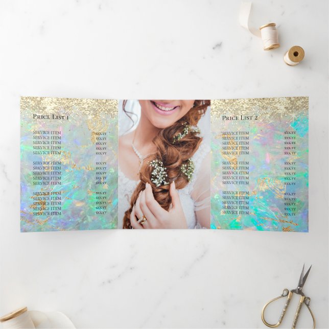 faux chunky glitter opal tri-fold brochure invitation (Inside)