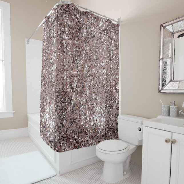 faux chunky silver and brown glitter pattern shower curtain (In Situ)
