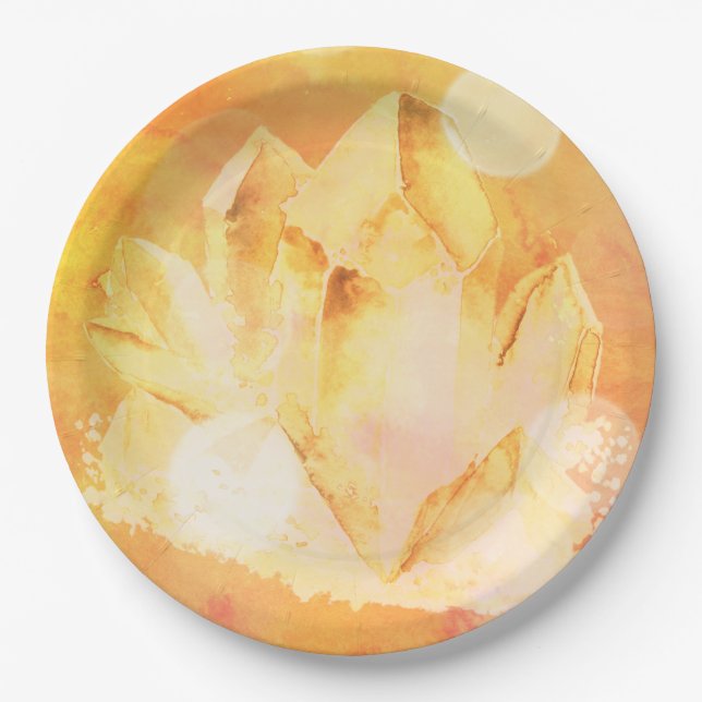*~*  Faux Citrine Crystal Healing Energy Chakra Paper Plate (Front)
