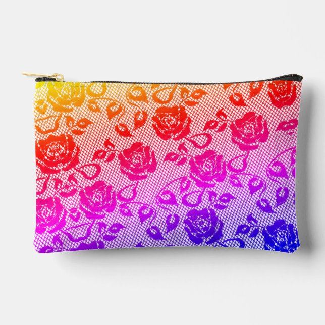 Faux Colourful Rose Lace Fishnet Accessory Pouch (Front)