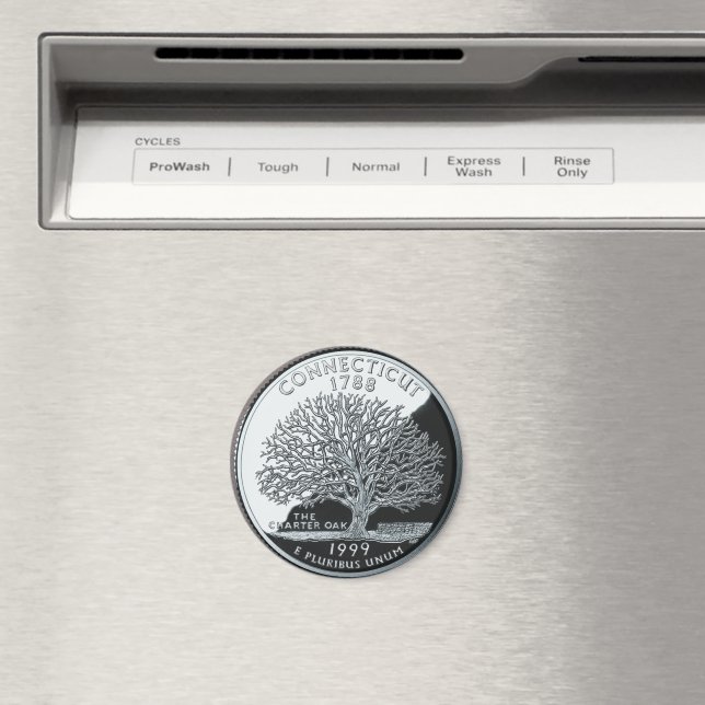 Faux Connecticut State Quarter Charter Oak Tree Magnet (In Situ (Dishwasher))